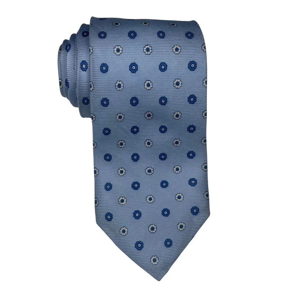 Banana Republic Silk Floral Tie Light Blue Made in USA Vintage Medallion